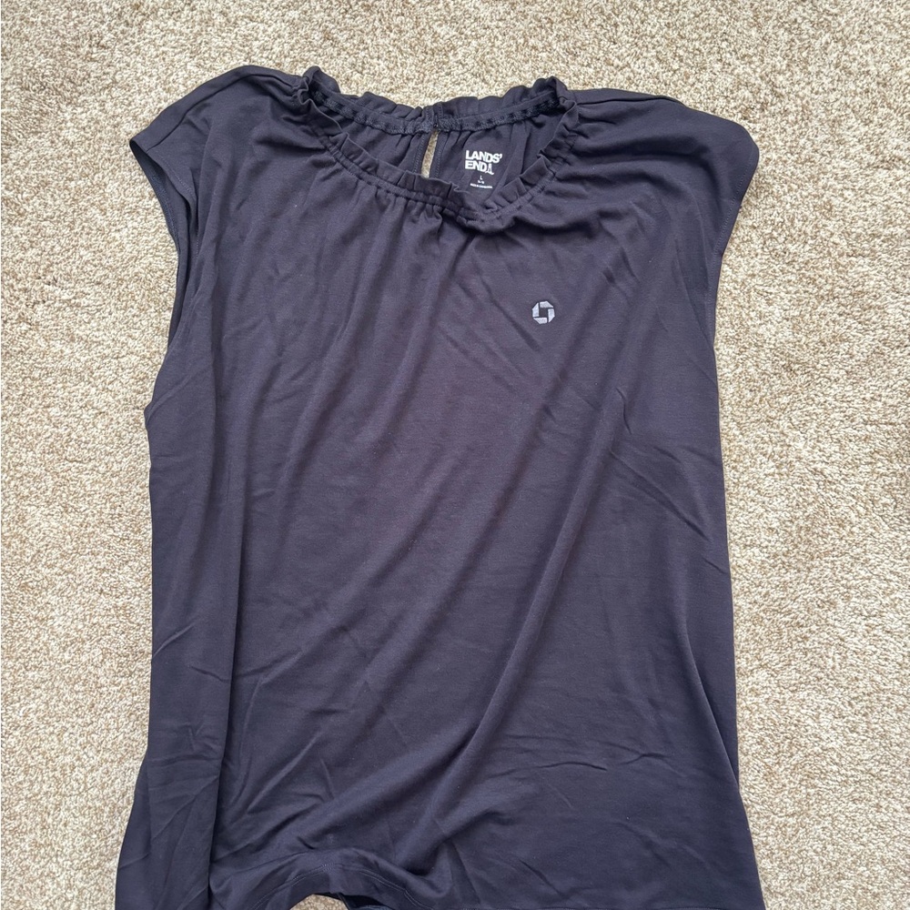 Chase Bank Lands' End Navy Ruffled Blouse